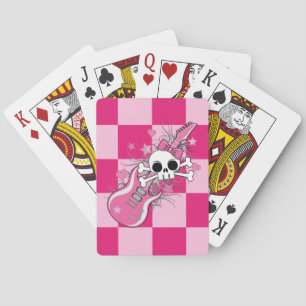 Cute Skull met roze gitaar Speelkaarten