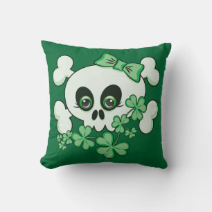 Cute Skull met Shamrocks Kussen