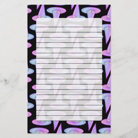 Cute Skull Witch Pet Paars Blue Drawing Pattern Briefpapier (Voorkant)