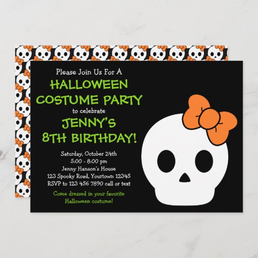Cute SkullHalloween Invitation (Devant / Derrière)