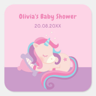 Cute Slaande Baby Eenhoorn Baby Shower Decoratie Vierkante Sticker