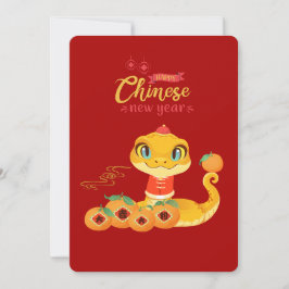 Cute slang met geluk brengend goud oranje nieuwjaa feestdagenkaart