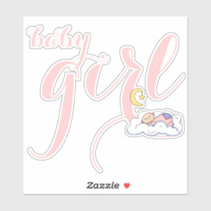 Cute slapende baby girl roze typografie crèche sticker