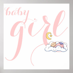 Cute slapende baby girl typografie roze kindermeis poster