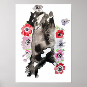 Cute Slaping Black White Tuxedo Cat Cats Poster