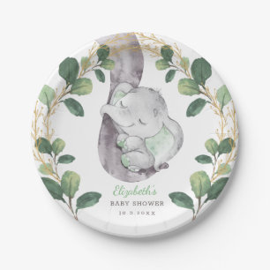 Cute Slaping Elephant Greenery Gold Baby shower Papieren Bordje