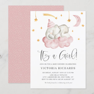 Cute Slaping Elephant Het is een meisje Baby showe Kaart