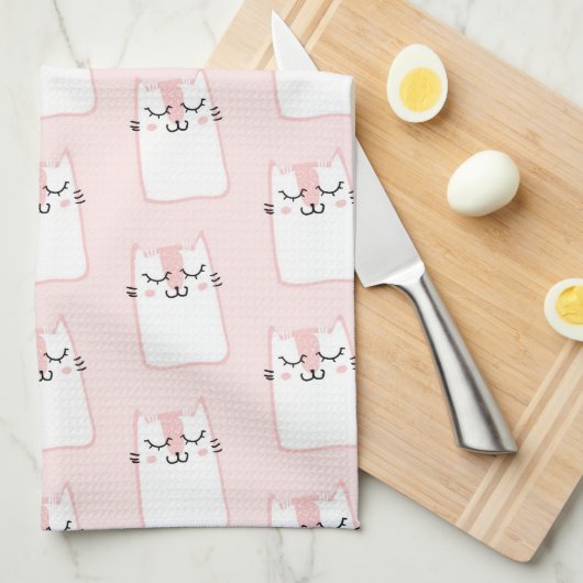 Cute Slaping Kitty Cat Pattern Theedoek (Quarter Fold)