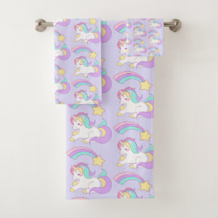 Cute Slaping Unicorn met kleurrijke Shootster Bad Handdoek