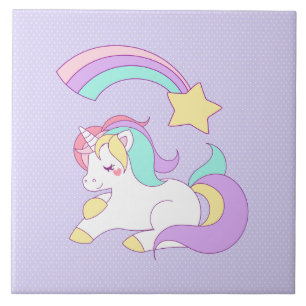 Cute Slaping Unicorn met kleurrijke Shootster Tegeltje