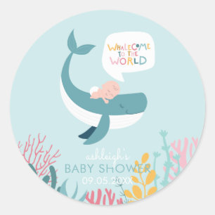 Cute Slaping Whale Baby shower Ronde Sticker
