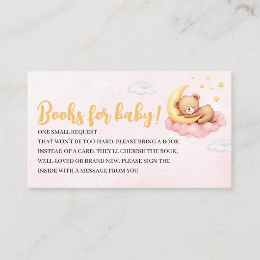 Cute Sleeping Bear - Baby Shower Girl Informatiekaartje (Voorkant)