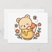 Cute Sleeping Bear Honey Pot Kawaii Design Feestdagenkaart (Voorkant / Achterkant)