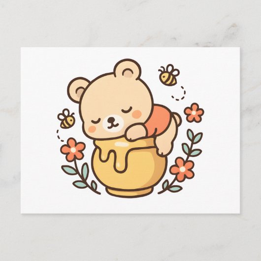 Cute Sleeping Bear Honey Pot Kawaii Design Feestdagenkaart (Voorkant)