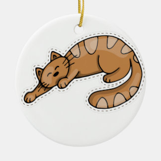 Cute Sleeping Brown Kitty Cat Keramisch Ornament