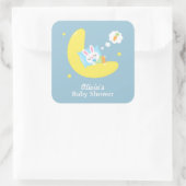 Cute Sleeping Bunny op Moon Baby shower Vierkante Sticker (Tas)