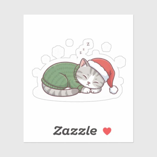 Cute Sleeping Cat Christmas Sticker & Magnet (Feuille)