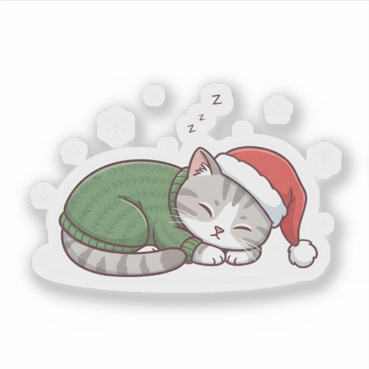 Cute Sleeping Cat Christmas Sticker & Magnet (Devant)