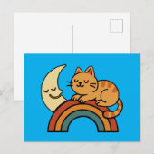 Cute Sleeping Cat on Rainbow with Moon  Briefkaart (Voorkant / Achterkant)