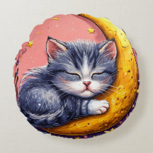 Cute sleeping cat resting on a crescent moon