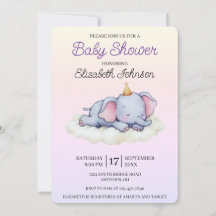 Cute Sleeping Elephant Baby Shower Invitation