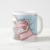 Cute Sleeping Ferret Couple in Pajamas Love Mug (Devant droit)