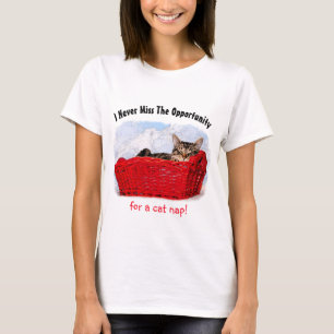 Cute Sleeping Kitten in Red Basket Custom Front T-shirt
