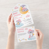 Cute Sleeping Koala Beer Crescent Moon Baby shower All In One Uitnodiging (Afscheurbaar)