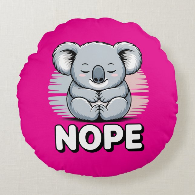 Cute Sleeping Koala “Nope” Funny Cartoon Rond Kussen (Voorkant)