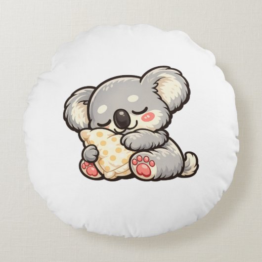 Cute Sleeping Koala with Pillow Rond Kussen (Voorkant)