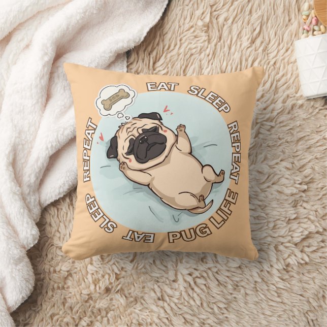 Cute Sleeping Pug Dreaming of Treats Throw Pillow  Kussen (Deken)