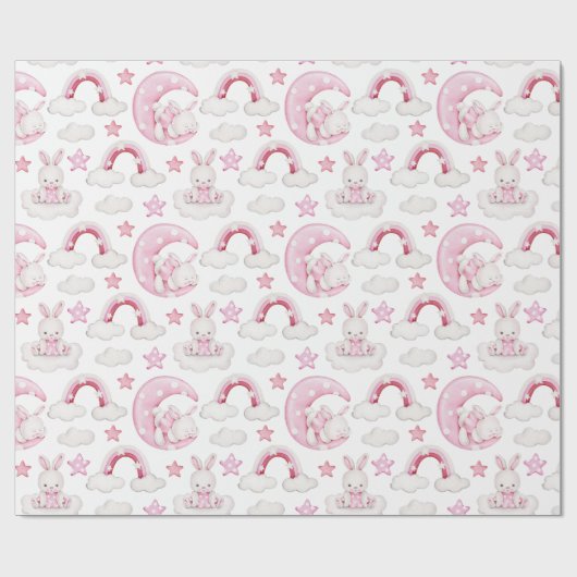 Cute Sleeping Rabbit Bunny on Cloud Bedtime Cadeaupapier (Vlak)