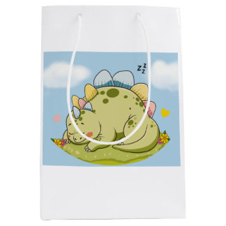 Cute Sleeping Stegosaurus Pastel Dinosaur Gift Bag Medium Cadeauzakje