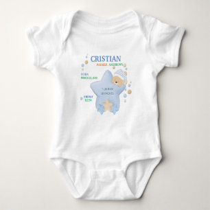 Cute Sleeping Teddy Bear Baby Boy Birth Stats Baby Romper