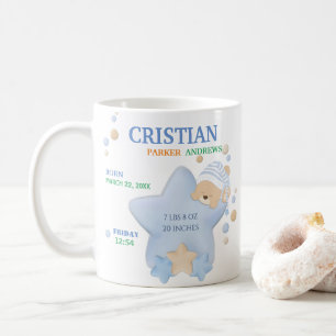 Cute Sleeping Teddy Bear Baby Boy Birth Stats Coff Koffiemok