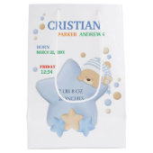 Cute Sleeping Teddy Bear Baby Boy Birth Stats Medium Cadeauzakje (Achterkant)