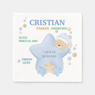 Cute Sleeping Teddy Bear Baby Boy Birth Stats Servet
