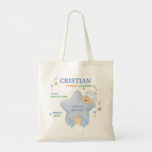 Cute Sleeping Teddy Bear Baby Boy Birth Stats Tas