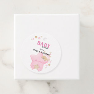 Cute Sleeping Teddy Bear Baby Girl Shower Ta Bedankjes Labels