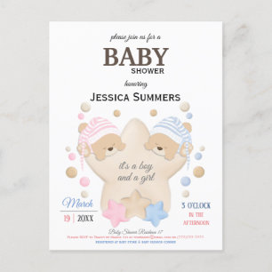 Cute Sleeping Teddy Bear Twins Baby shower Invitat Uitnodiging Briefkaart