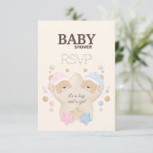 Cute Sleeping Teddy Bear Twins Baby shower RSVP Ca (Staand voorkant)