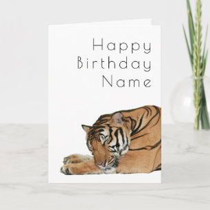Cute Sleeping Tiger Funny Art Deco Birthday Kaart