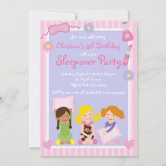 Cute Sleepover Birthday Party Invitations Kaart