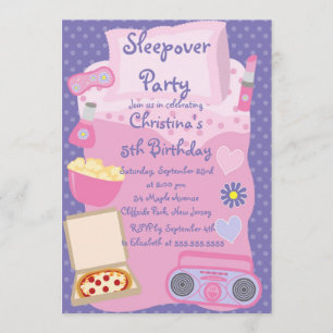 Cute Sleepover Birthday Party Invitations Kaart