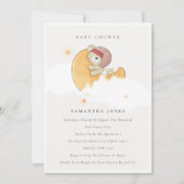 Cute Sleepy Beer over Moon Girl Baby shower nodigt Bedankkaart (Voorkant)