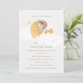 Cute Sleepy Beer over Moon Girl Baby shower nodigt Bedankkaart (Staand voorkant)