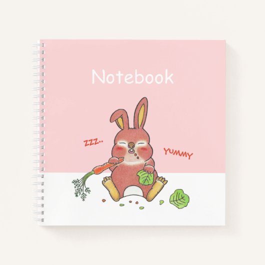 Cute Sleepy Bunny Pink Square Custom Notebook Notitieboek (Voorkant)