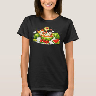 Cute Sleepy Cat in Watermelon  T-shirt