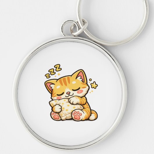 Cute Sleepy Cat Pillow Sleutelhanger (Voorkant)