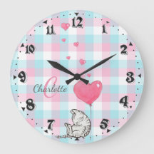 Cute Sleepy Cat Pink Blue Monogram